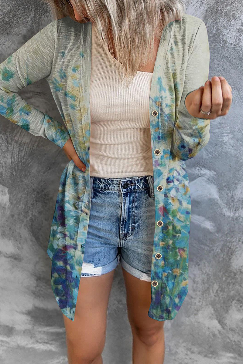 Street Print Patchwork Cardigan Collar Outerwear(8 Colors)