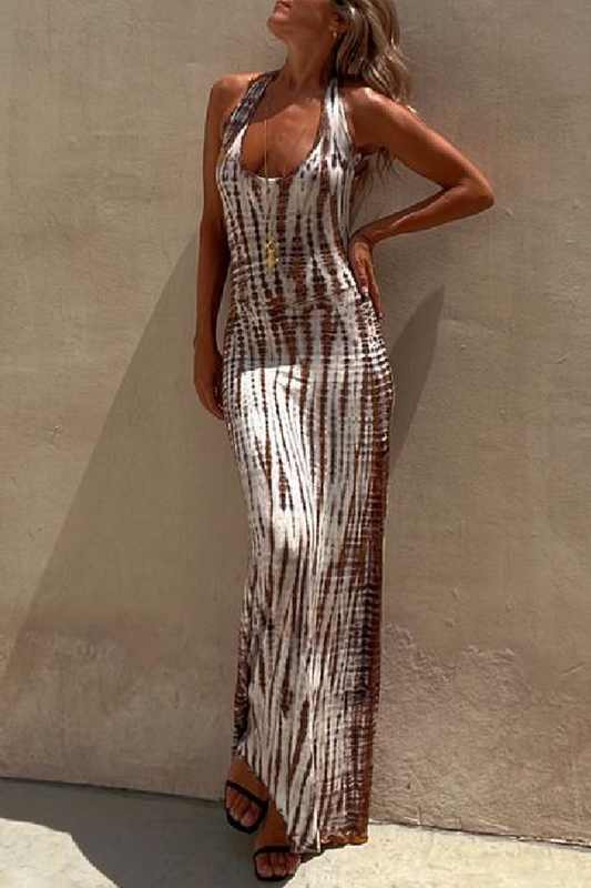 Sexy Striped Patchwork Backless U Neck Vest Dress Dresses