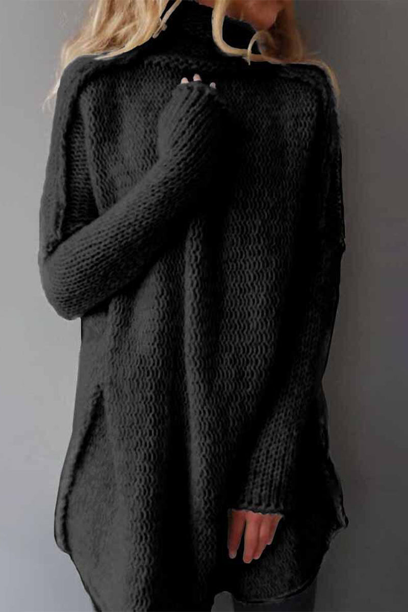 Tops casuales de cuello alto con parches sólidos