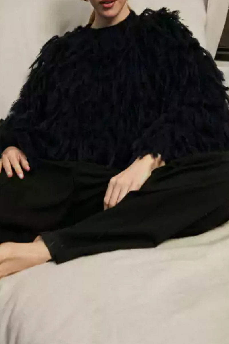 Blusa elegante de estilo británico con borlas lisas y cuello redondo (5 colores)