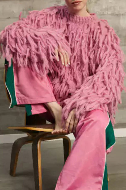 Blusa elegante de estilo británico con borlas lisas y cuello redondo (5 colores)