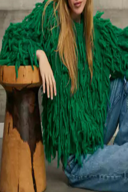 Blusa elegante de estilo británico con borlas lisas y cuello redondo (5 colores)