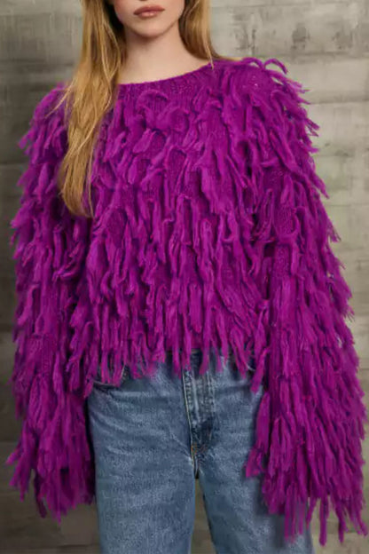 Blusa elegante de estilo británico con borlas lisas y cuello redondo (5 colores)