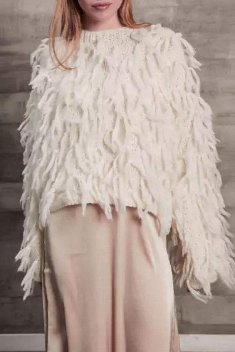 Blusa elegante de estilo británico con borlas lisas y cuello redondo (5 colores)