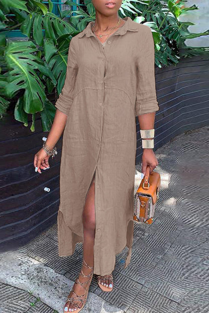 Vestido camisero informal con botones y cuello camisero (4 colores)