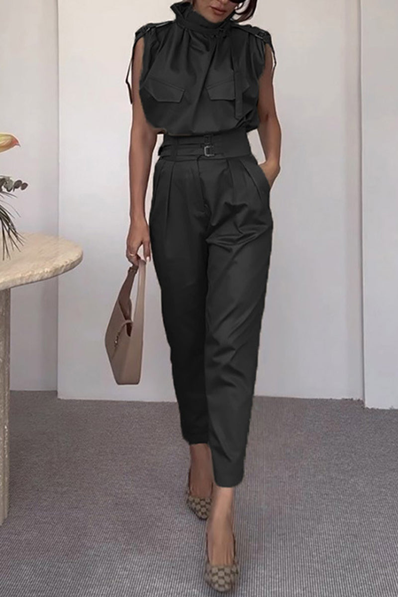 Street Elegant Solid Patchwork Turtleneck Regular Jumpsuits(8 Colors)