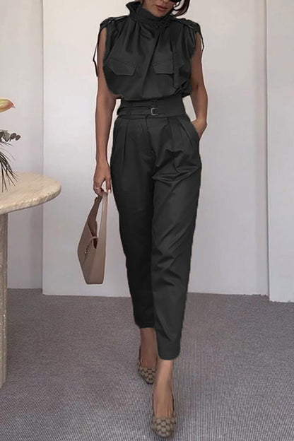 Street Elegant Solid Patchwork Turtleneck Regular Jumpsuits(8 Colors)
