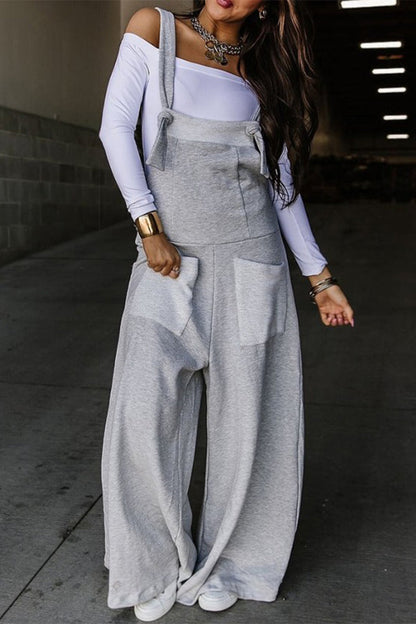 Casual Solid Pocket U Neck Loose Jumpsuits(3 Colors)