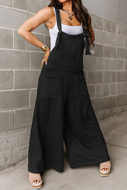 Casual Solid Pocket U Neck Loose Jumpsuits(3 Colors)