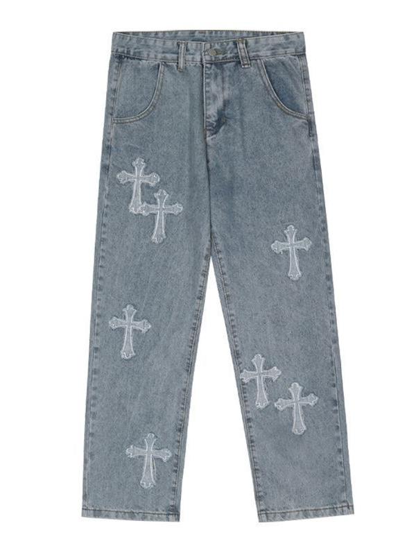 Men's Blue Vintage Jeans with Cross Patch
