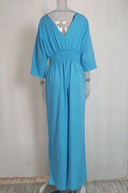 Elegant Solid Fold V Neck Loose Jumpsuits(3 Colors)
