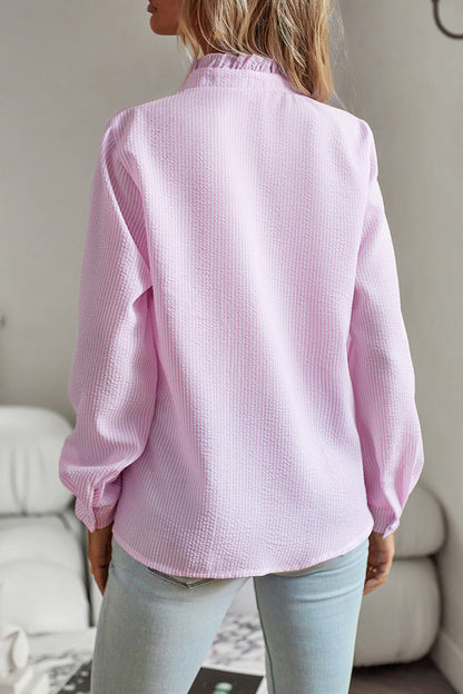 Blusas de estilo británico con cuello de hoja de loto y patchwork liso (4 colores)