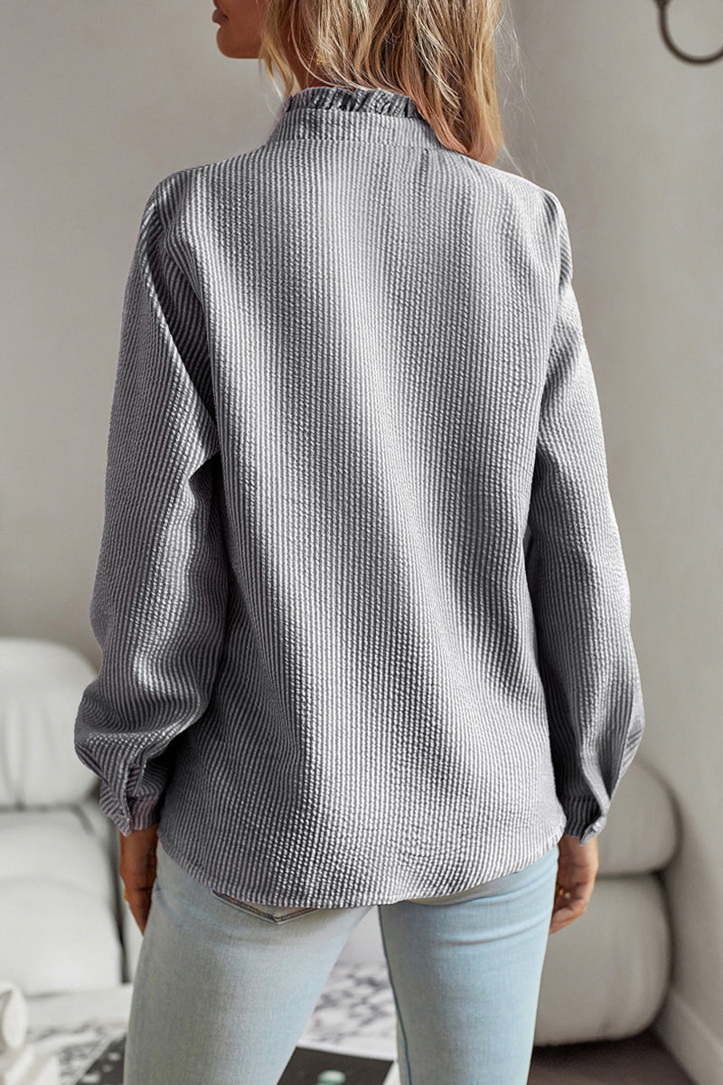 Blusas de estilo británico con cuello de hoja de loto y patchwork liso (4 colores)