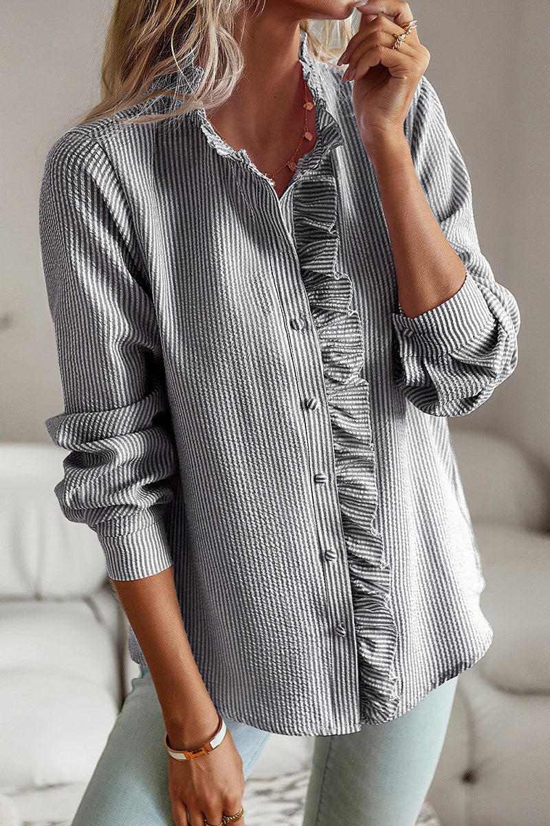 British Style Solid Patchwork Lotus Leaf Collar Tops