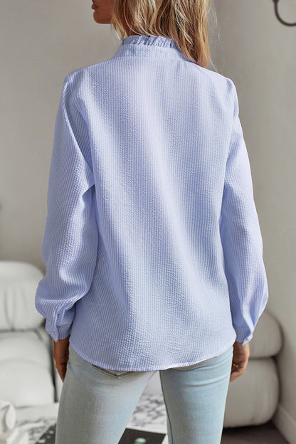 Blusas de estilo británico con cuello de hoja de loto y patchwork liso (4 colores)