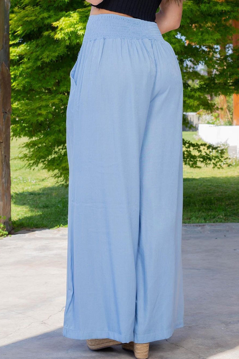 Pantalones de retazos de pierna ancha, cintura alta, holgados y con bolsillos sólidos