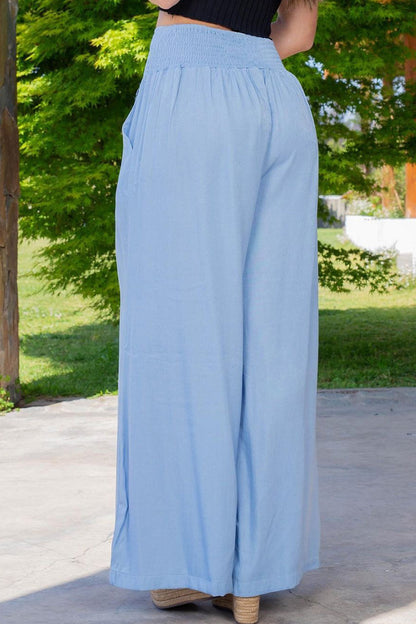 Pantalones de retazos de pierna ancha, cintura alta, holgados y con bolsillos sólidos