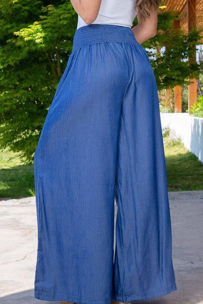 Pantalones de retazos de pierna ancha, cintura alta, holgados y con bolsillos sólidos