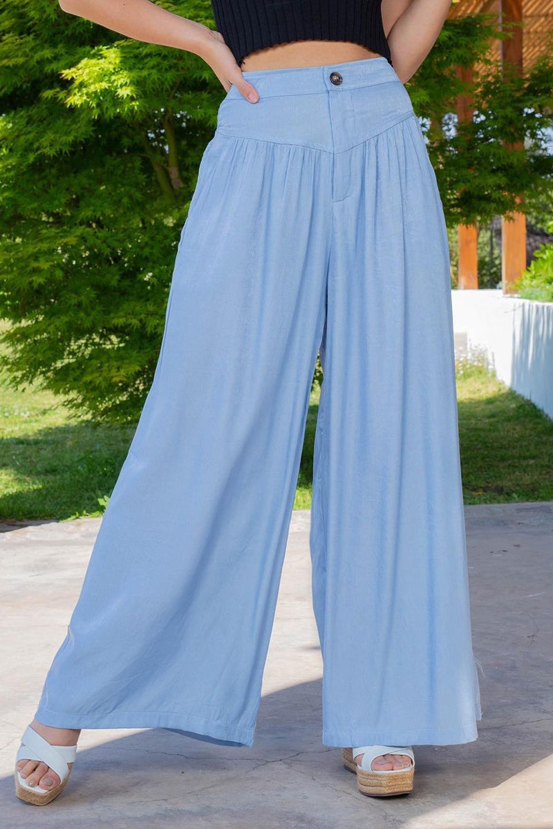 Pantalones de retazos de pierna ancha, cintura alta, holgados y con bolsillos sólidos