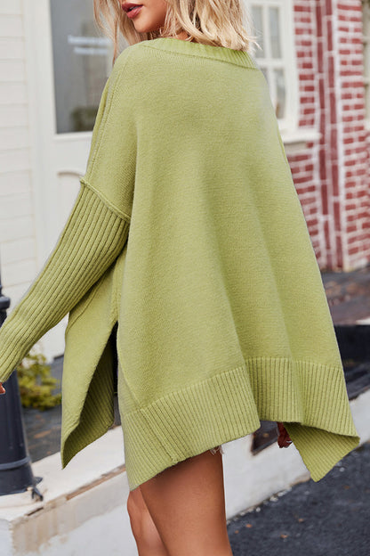 Tops casuales sencillos con escote en V y abertura en un solo color (5 colores)