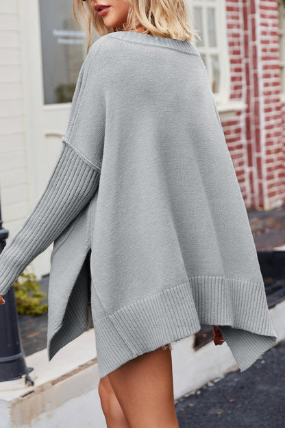 Casual Simplicity Solid Slit V Neck Tops
