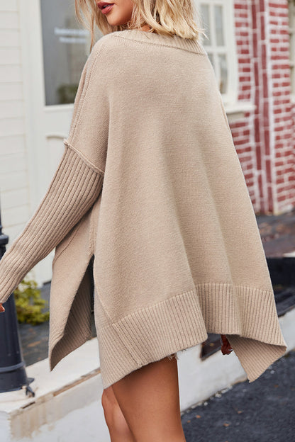 Casual Simplicity Solid Slit V Neck Tops