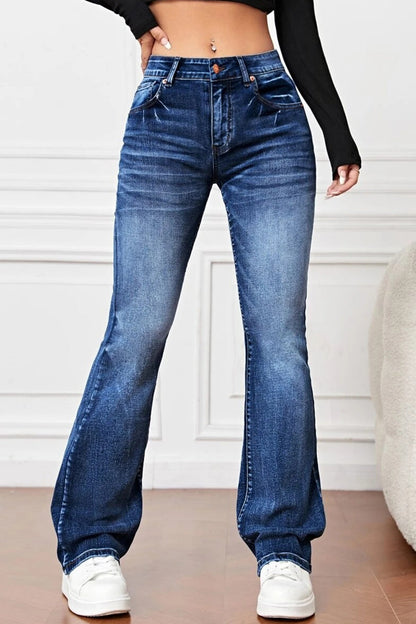 Casual Solid Pocket High Waist Denim Jeans(3 Colors)