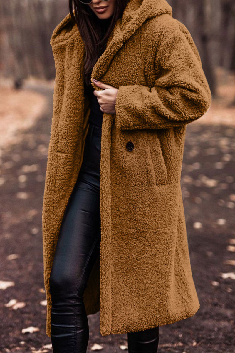 Street Elegant Solid Pocket Hooded Collar Outerwear(12 Colors)