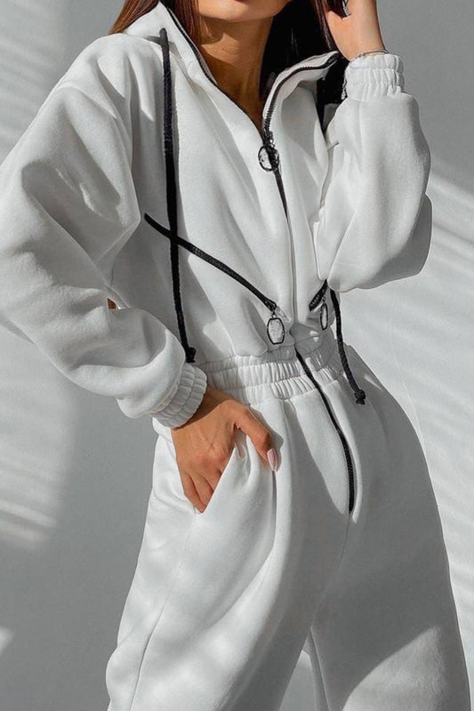 Street Solid Patchwork Hooded Collar Jumpsuits