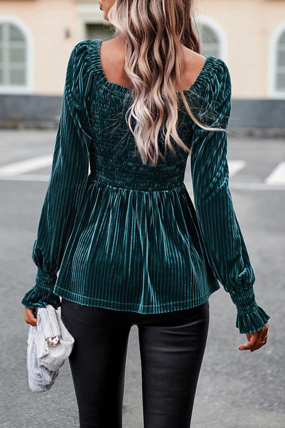 Elegant Solid Fold Square Collar Tops(4 Colors)