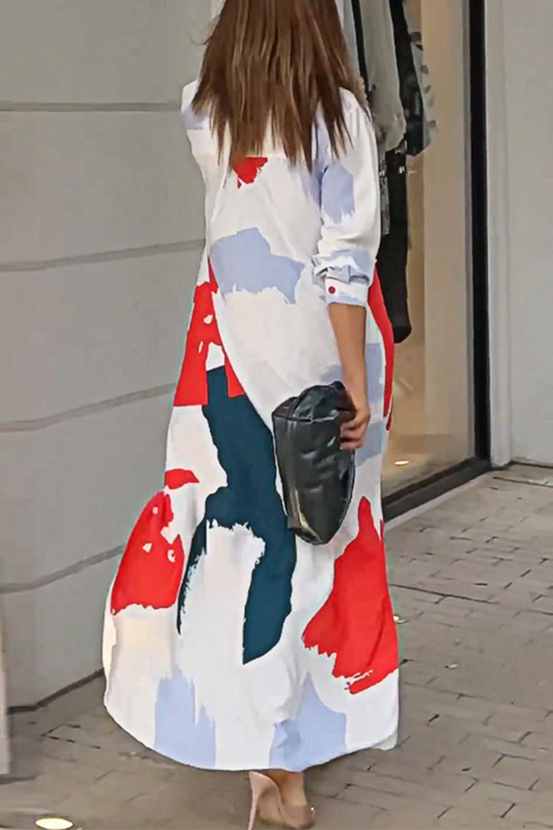 Vestidos camiseros informales con cuello vuelto y estampado geométrico urbano (9 colores)