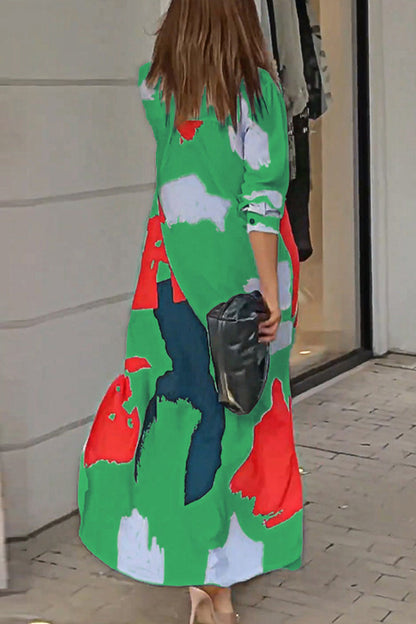 Casual Street Geometric Printing Turndown Collar Shirt Dress Dresses(9 Colors)