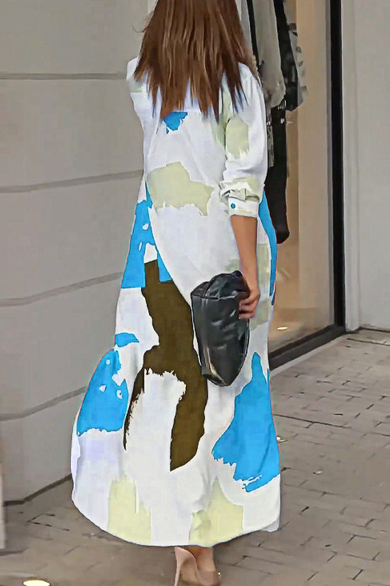 Vestidos camiseros informales con cuello vuelto y estampado geométrico urbano (9 colores)