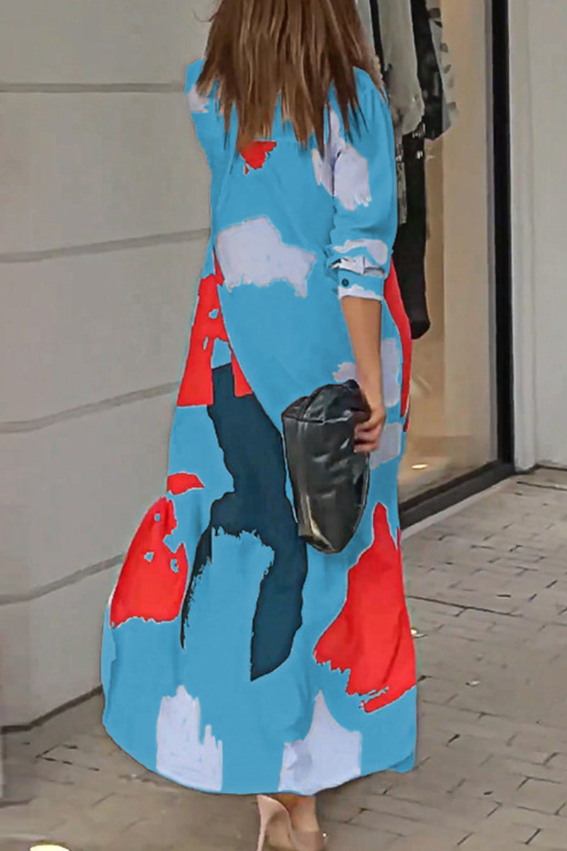 Vestidos camiseros informales con cuello vuelto y estampado geométrico urbano (9 colores)