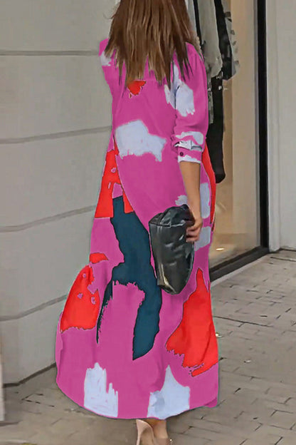 Vestidos camiseros informales con cuello vuelto y estampado geométrico urbano (9 colores)