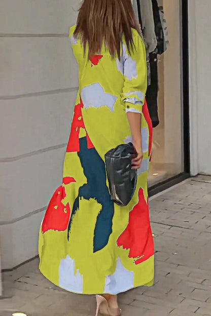 Vestidos camiseros informales con cuello vuelto y estampado geométrico urbano (9 colores)