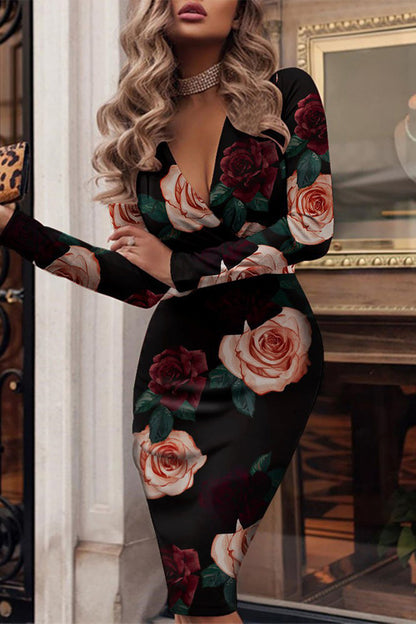 Vestidos de falda de un solo paso con cuello en V y estampado de patchwork de celebridades sexys (3 colores)