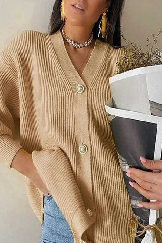 Prendas de abrigo informales con cuello en V y botones lisos (7 colores)