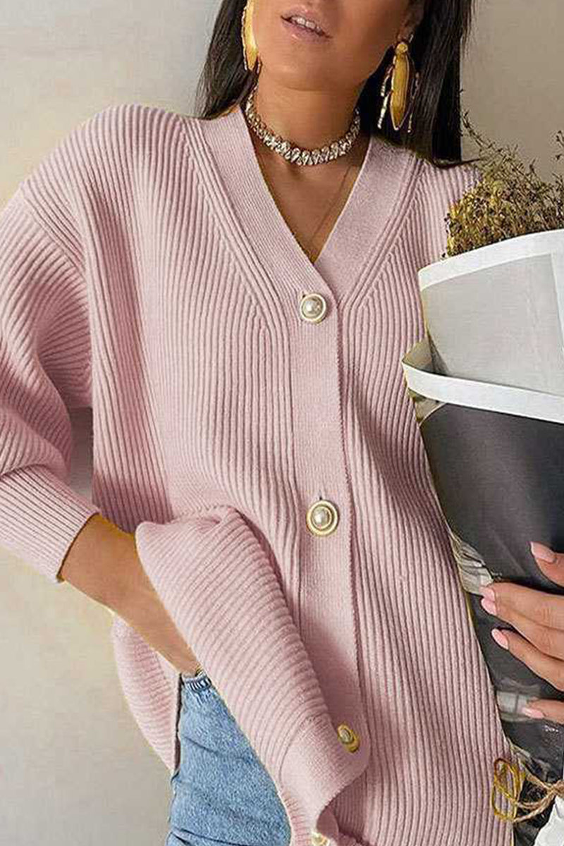 Prendas de abrigo informales con cuello en V y botones lisos (7 colores)