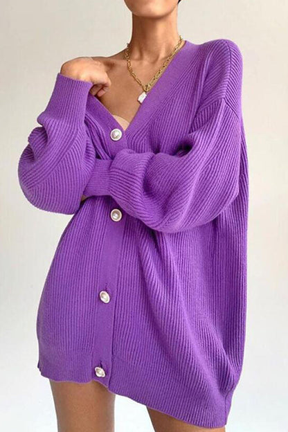 Prendas de abrigo informales con cuello en V y botones lisos (7 colores)