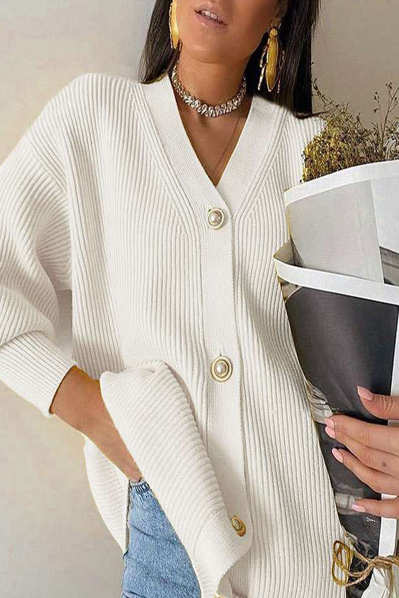 Prendas de abrigo informales con cuello en V y botones lisos (7 colores)