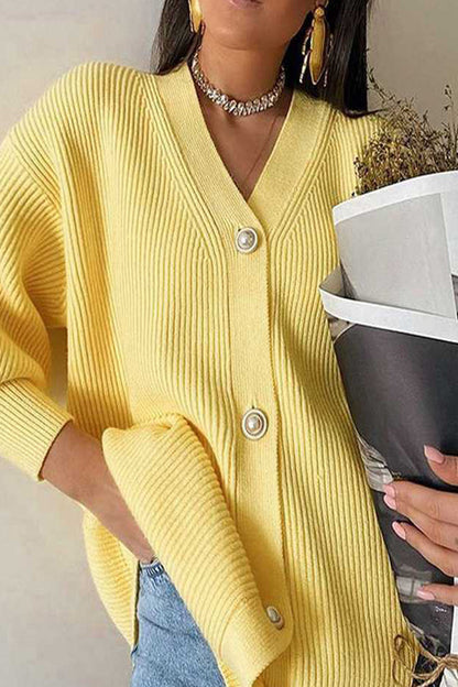 Prendas de abrigo informales con cuello en V y botones lisos (7 colores)