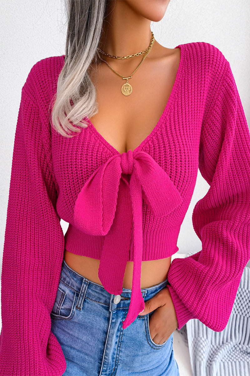 Tops sexys de color liso con lazo y cuello en V (4 colores)