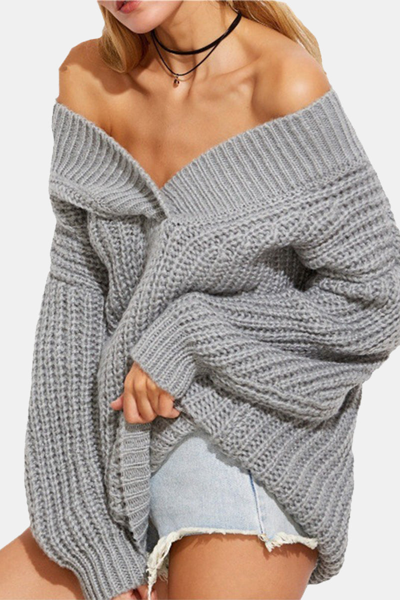 Suéteres sexys casuales de patchwork sólido con cuello en V (3 colores)