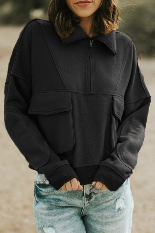 Tops casuales de cuello vuelto con cremallera sólida