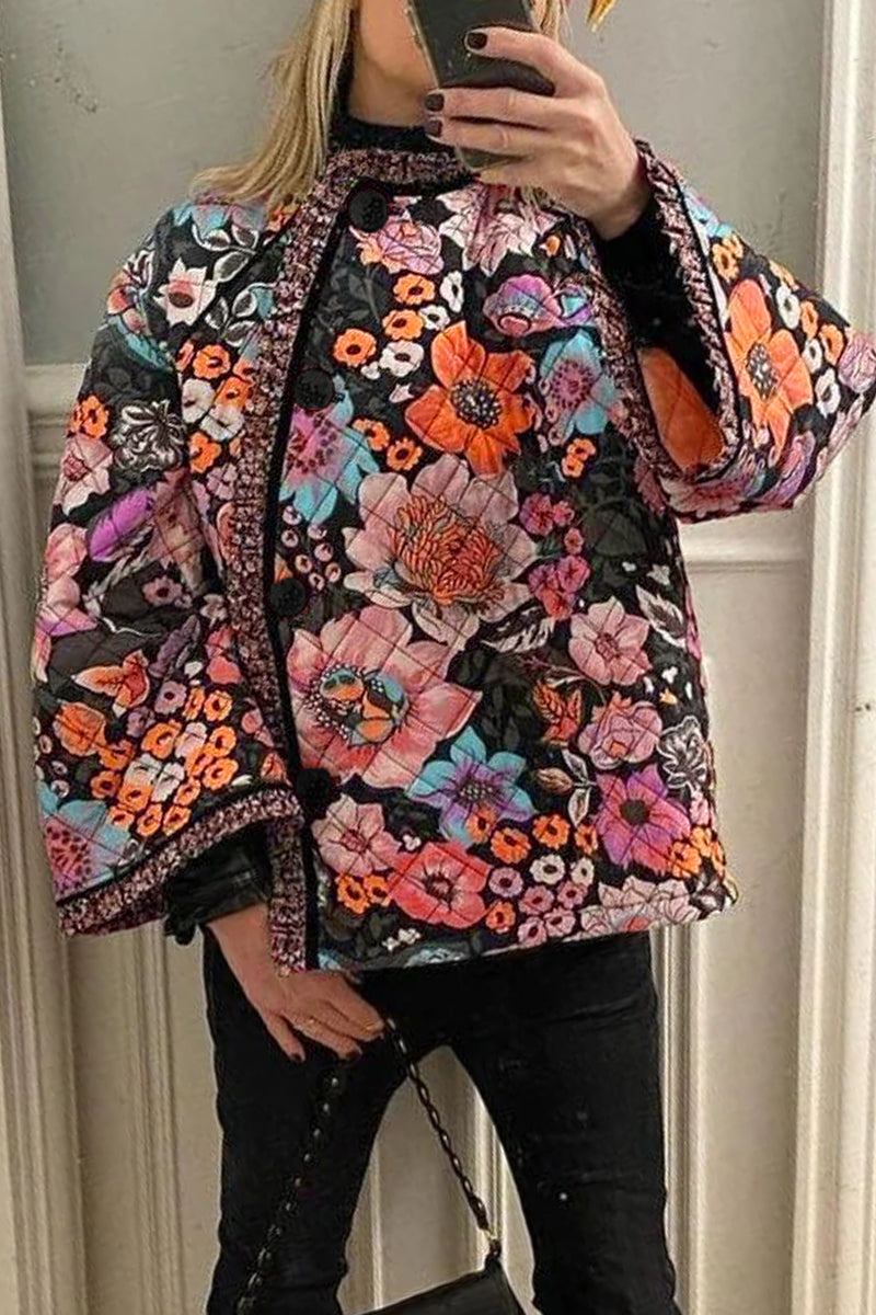 Prendas de abrigo informales universitarias con cuello redondo y diseño de patchwork floral