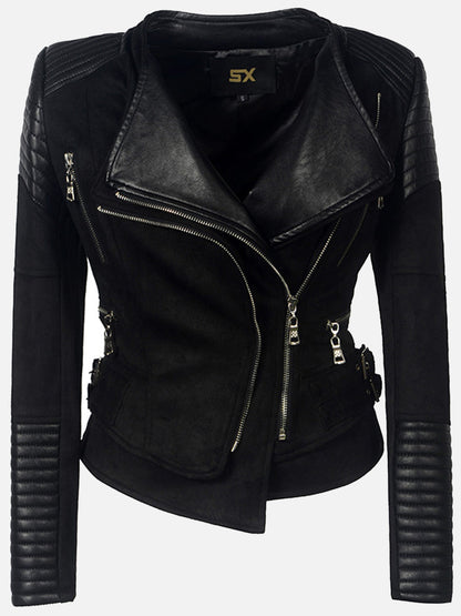 Casual Solid Patchwork Turndown Collar Outerwear