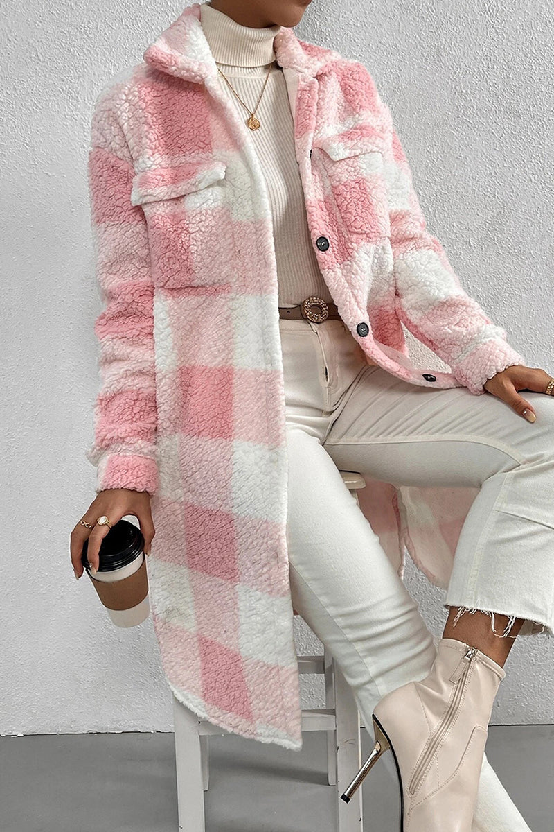 Prenda de abrigo informal con cuello vuelto, bolsillos a cuadros y contraste (4 colores)