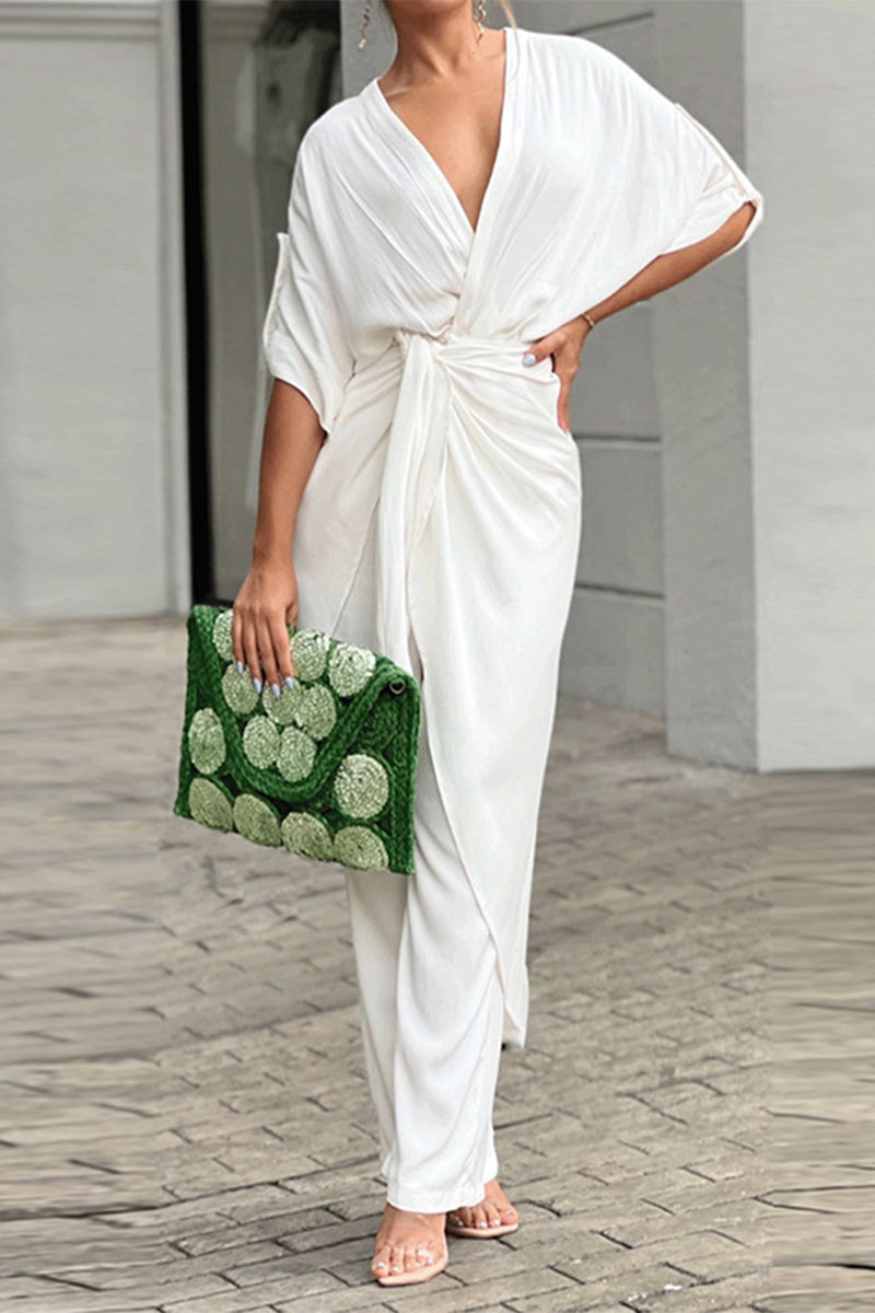 Monos casuales lisos con escote en V y frenillo (5 colores)