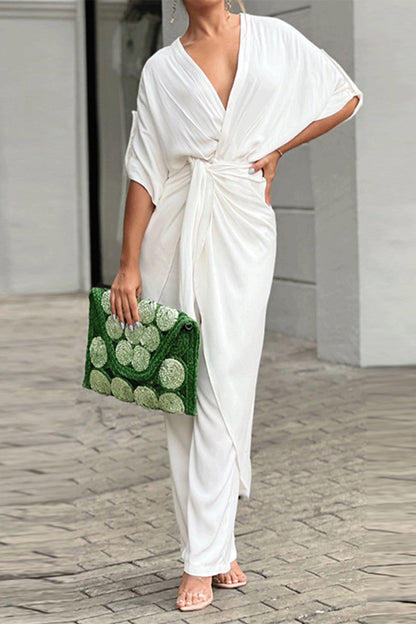 Monos casuales lisos con escote en V y frenillo (5 colores)